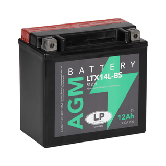 Landport (LP) LTX14L-BS 12 volt 12 ah AGM motor accu (51205 - YTX14L-BS)