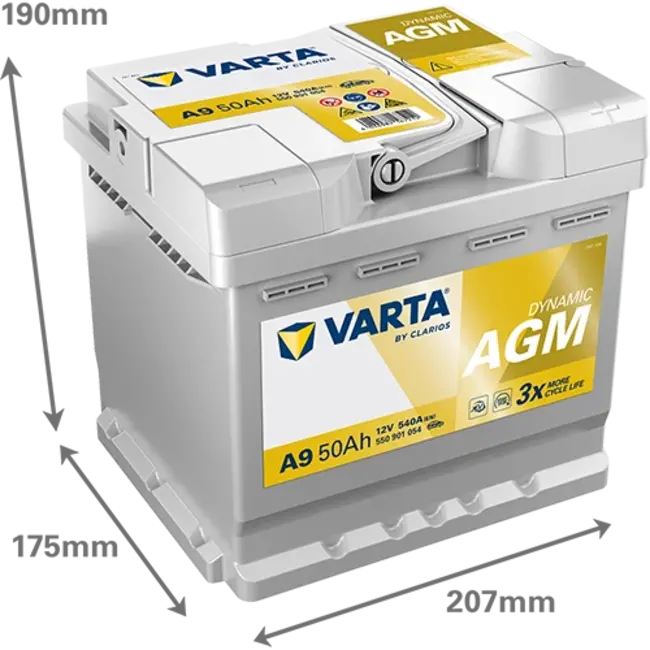 Varta Auto accu 12 volt 50 Ah Dynamic AGM type A9