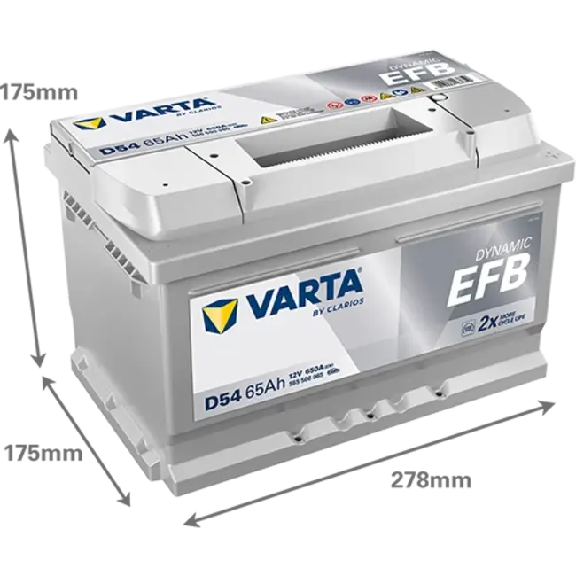 Varta Auto accu 12 volt 65 Ah EFB Dynamic type D54