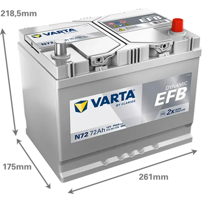 Varta Auto accu 12 volt 72 Ah EFB Dynamic type N72