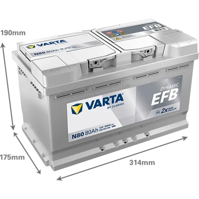 Varta Auto accu 12 volt 80 Ah EFB Dynamic type N80