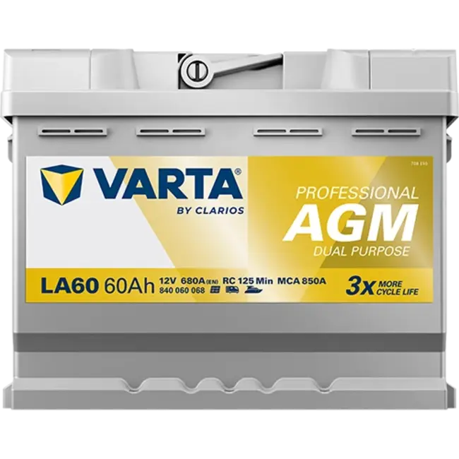 Varta LA60 AGM accu 12 volt 60 ah Dual Purpose