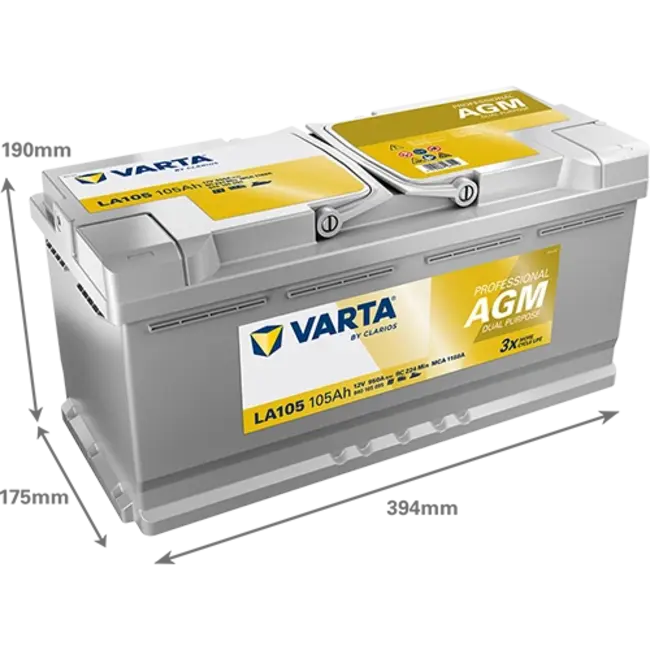 Varta LA105 AGM accu 12 volt 105 ah Dual Purpose