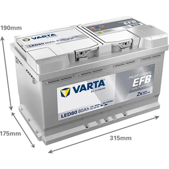 Varta LED80 accu 12 volt 80 ah Dual Purpose EFB
