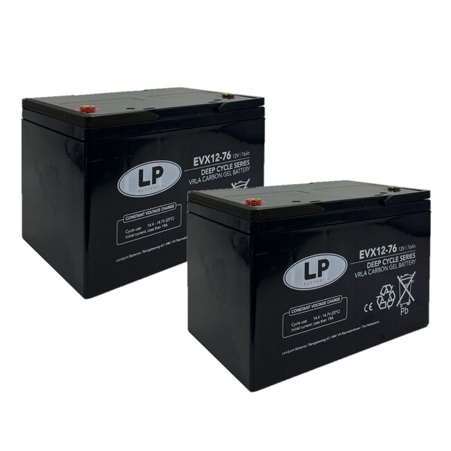 Landport (LP) 2x EVX12-76 accu's 12 volt 76 ah + IMPULS II acculader 24v 8A