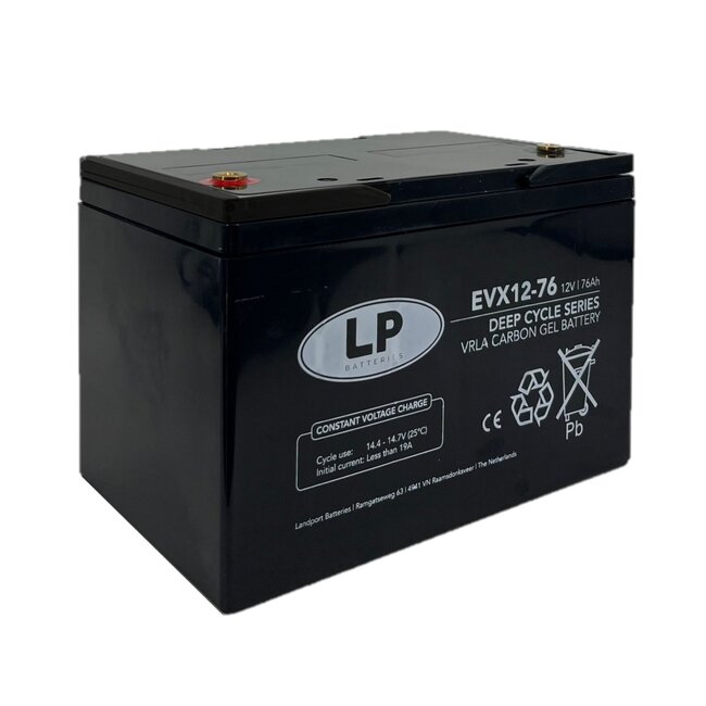 Landport (LP) 2x EVX12-76 accu's 12 volt 76 ah + IMPULS II acculader 24v 8A