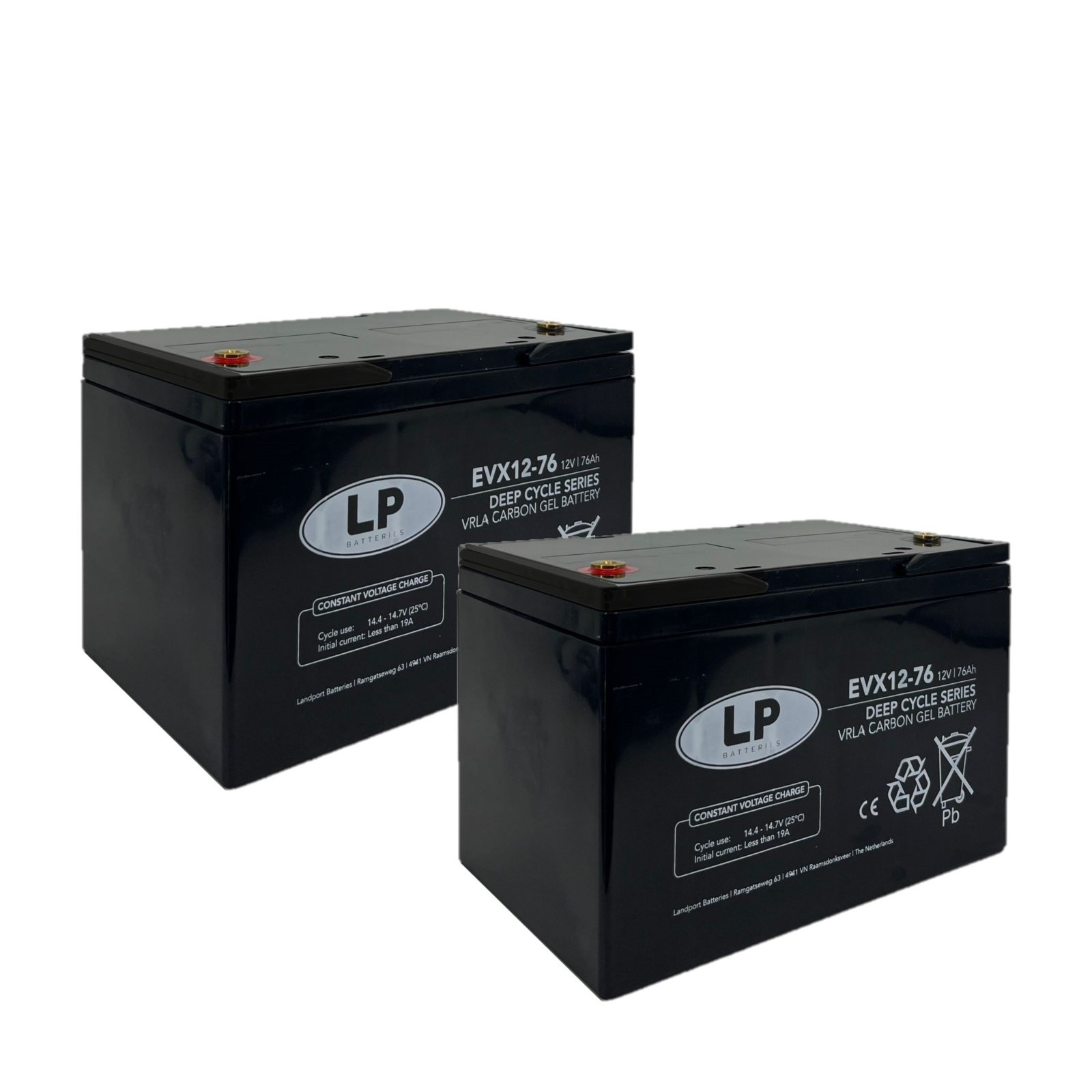 Set van 2 stuks EVX12-76 Deep Cycle 12 v 76 ah AGM / GEL / Carbon
