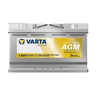 Varta LA80 AGM accu 12 volt 80 ah Dual Purpose