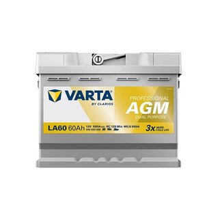 Varta LA60 AGM accu 12 volt 60 ah Dual Purpose