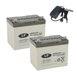 Landport (LP) 2x LPCG12-31 accu's 12 volt 31 ah + IMPULS II acculader 24v 6A