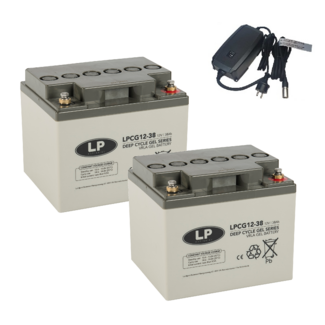 Landport (LP) 2x LPCG12-38 accu's 12 volt 38 ah + IMPULS II acculader 24v 6A