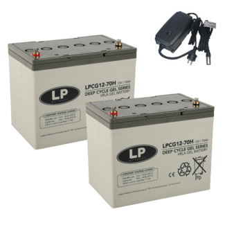 Landport (LP) 2x LPCG12-70 accu's 12 volt 70 ah + IMPULS II acculader 24v 8A