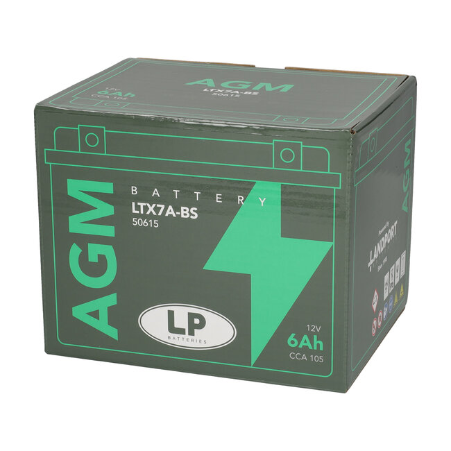 Landport (LP) LTX7A-BS 12 volt 6,0 ah AGM motor accu (50615 - YTX7A-BS)