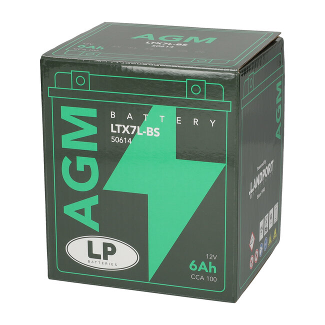 Landport (LP) LTX7L-BS 12 volt 6,0 ah AGM motor accu (50614 - YTX7L-BS)