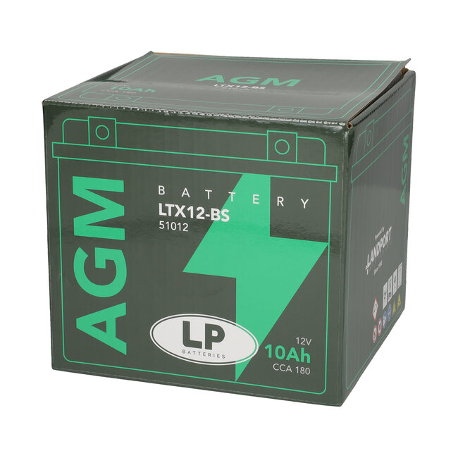 Landport (LP) LTX12-BS 12 volt 10,0 ah AGM motor accu (51012 - YTX12-BS)