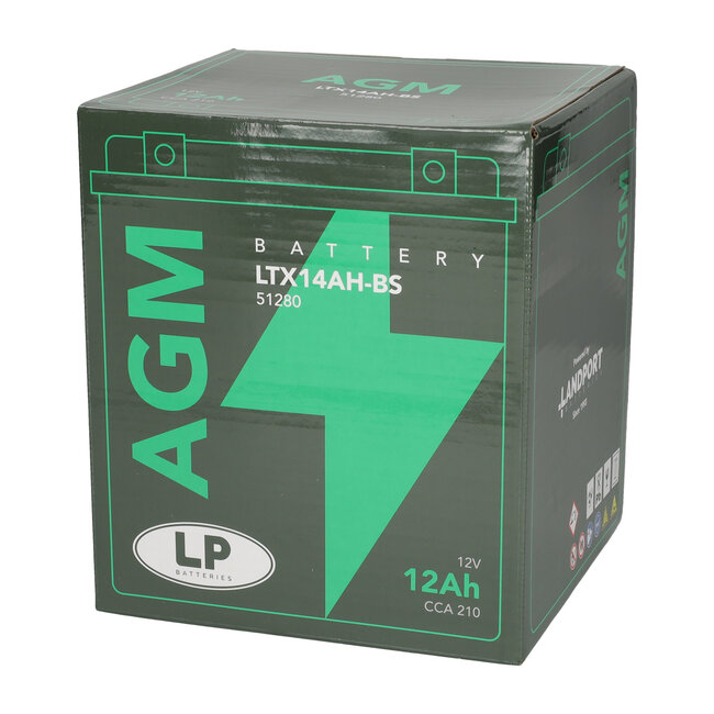 Landport (LP) LTX14AH-BS 12 volt 12,0 ah AGM motor accu (51280 - YTX14AH-BS)