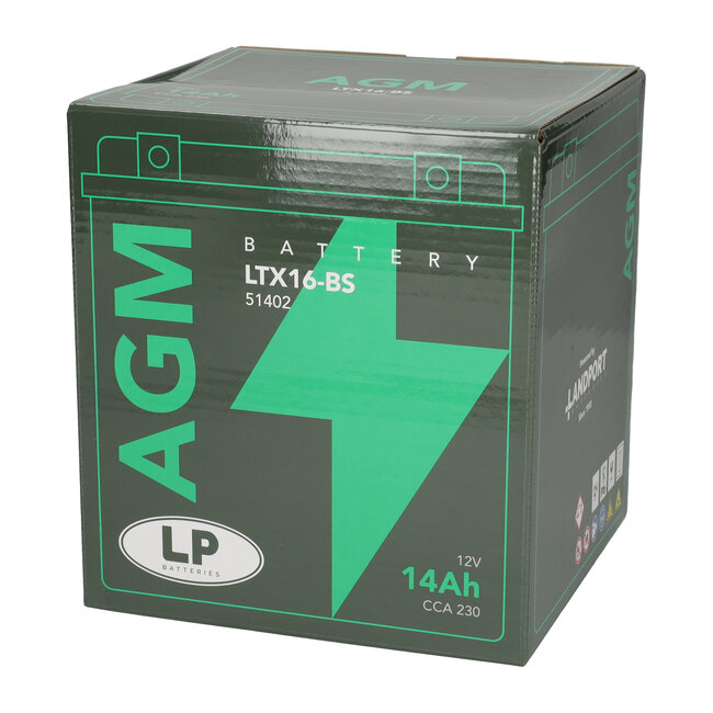 Landport (LP) LTX16-BS 12 volt 14,0 ah AGM motor accu (51402 - YTX16-BS)