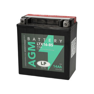 Landport (LP) LTX16-BS 12 volt 14 ah AGM motor accu (51402 - YTX16-BS)