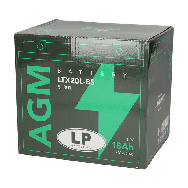 Landport (LP) LTX20L-BS 12 volt 18,0 ah AGM motor accu (51801 - YTX20L-BS)