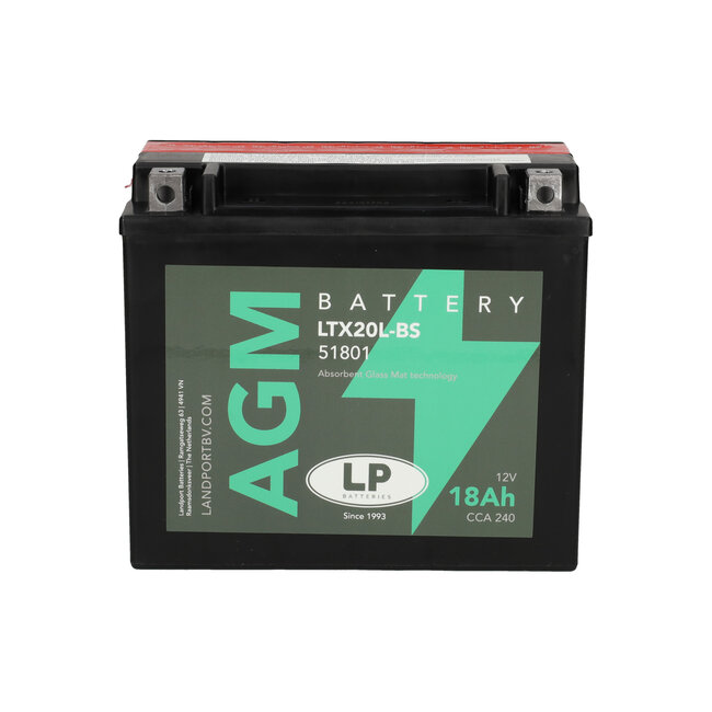 Landport (LP) LTX20L-BS 12 volt 18,0 ah AGM motor accu (51801 - YTX20L-BS)