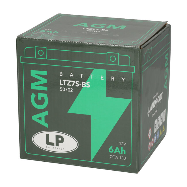 Landport (LP) LTZ7S-BS 12 volt 6,0 ah AGM motor accu (50702 - YTZ7S-BS)