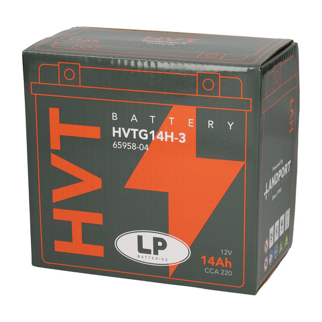 Landport (LP) Harley accu HVTG14H-3 (MH GHD14H-3) 12 volt 14,0 ah met de + rechts voor