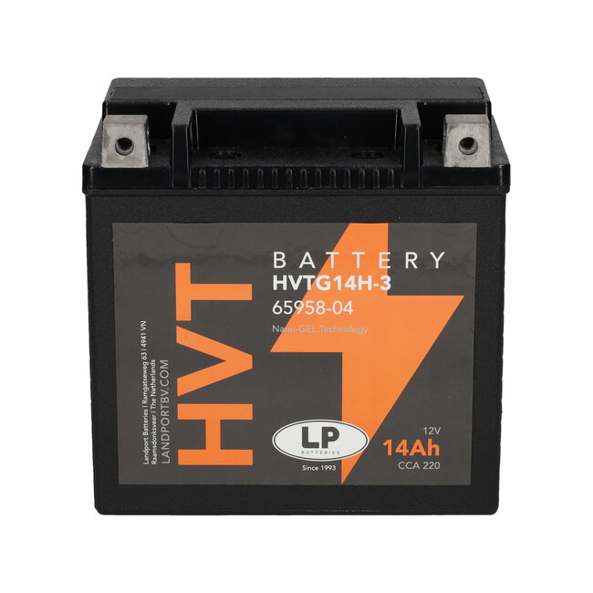 Landport (LP) Harley accu HVTG14H-3 (MH GHD14H-3) 12 volt 14,0 ah met de + rechts voor