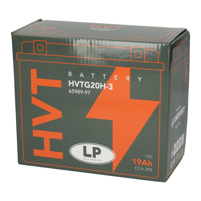 Landport (LP) Harley accu HVTG20H-3 (MH GHD20H-3) 12 volt 19,0 ah met de + rechts voor