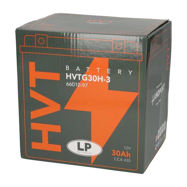 Landport (LP) Harley accu HVTG30H-3 (MH GHD30H-3) 12 volt 30,0 ah met de + rechts voor