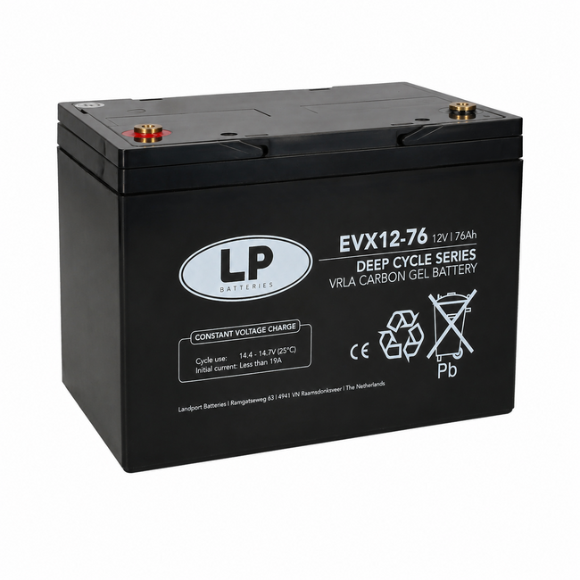 Landport (LP) AGM-GEL-Carbon accu EVX12-76 Deep Cycle 12 v 76 ah