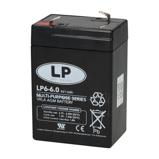 Landport (LP) VRLA-LP accu 6 volt 6,0 ah LP6-6,0