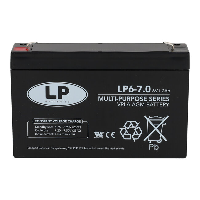 Landport (LP) VRLA-LP accu 6 volt 7,0 ah LP6-7,0