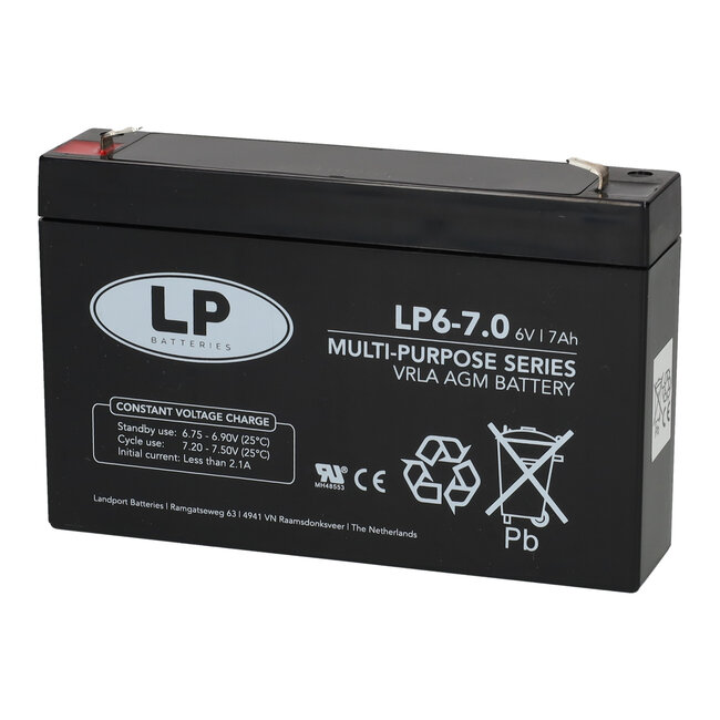 Landport (LP) VRLA-LP accu 6 volt 7,0 ah LP6-7,0