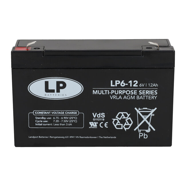 Landport (LP) VRLA-LP accu 6 volt 12 ah LP6-12 VDS