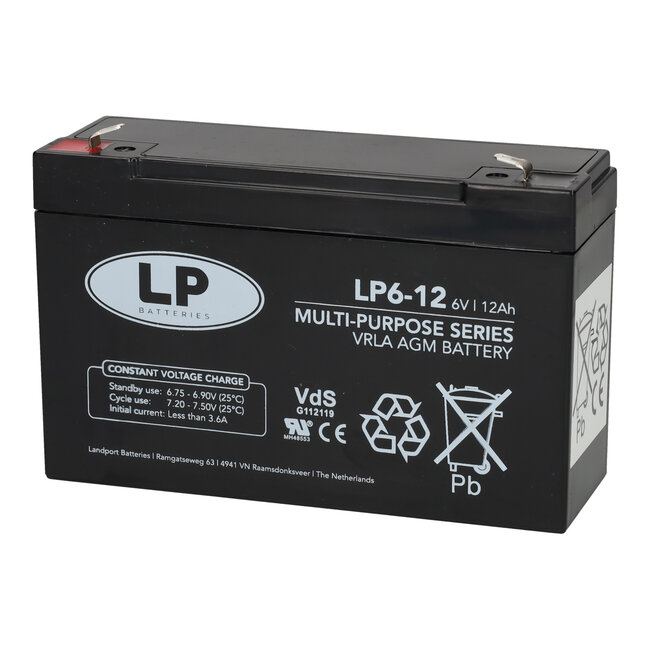 Landport (LP) VRLA-LP accu 6 volt 12 ah LP6-12 VDS