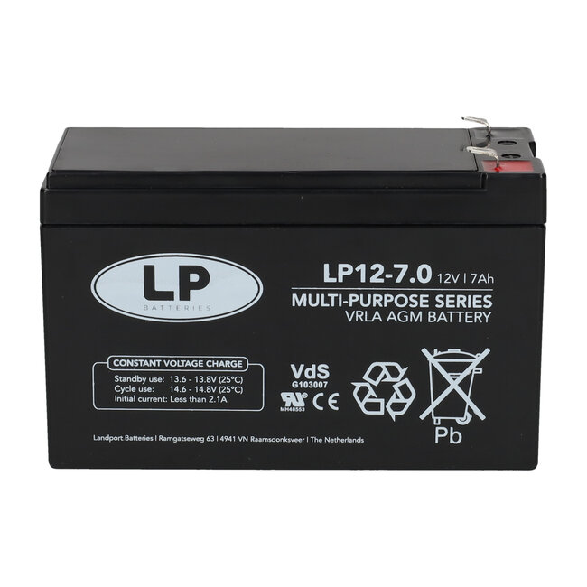 Landport (LP) VRLA-LP accu 12 volt 7,0 ah LP12-7 VDS (t1)
