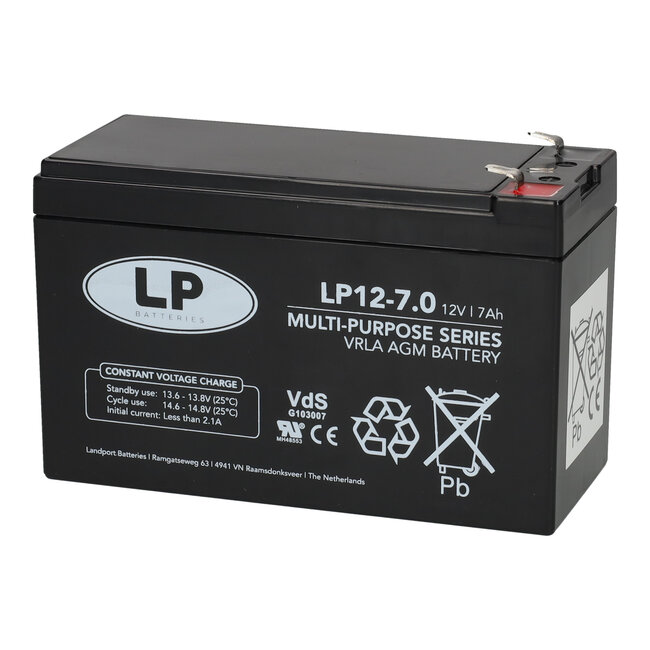 Landport (LP) VRLA-LP accu 12 volt 7,0 ah LP12-7 VDS (t1)