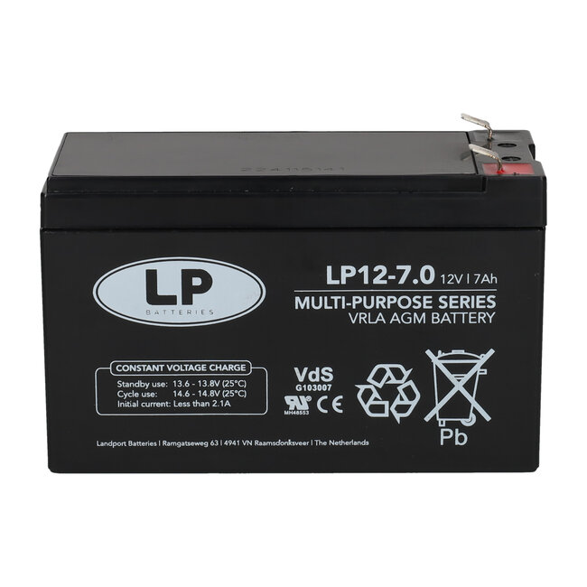 Landport (LP) VRLA-LP accu 12 volt 7,0 ah LP12-7 VDS (t2)