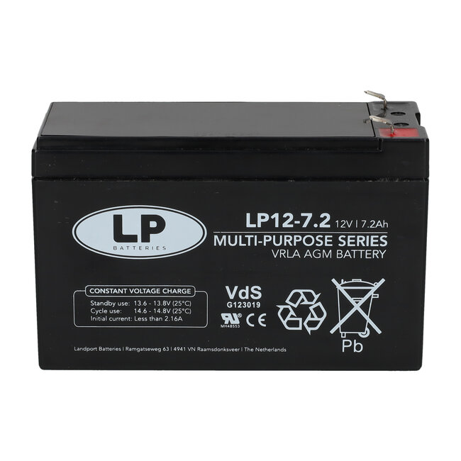 Landport (LP) VRLA-LP accu 12 volt 7,2 ah LP12-7,2 VDS (t1)