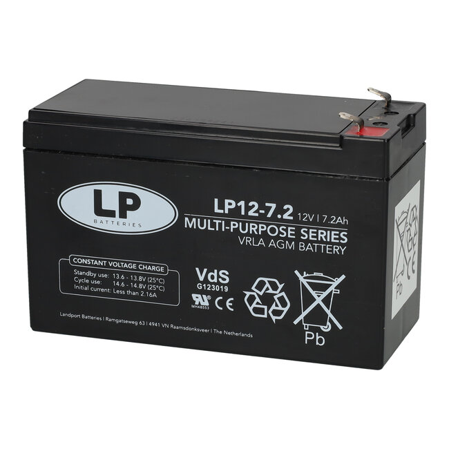 Landport (LP) VRLA-LP accu 12 volt 7,2 ah LP12-7,2 VDS (t1)