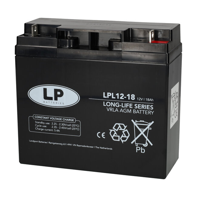 Landport (LP) VRLA-LP accu 12 volt 18.0 ah LP12-18 T3 VDS