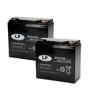 Landport (LP) 2x EVX12-25 AGM / GEL / Carbon accu's 12 volt 25 ah