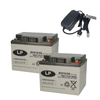 Landport (LP) 2x EVX12-53 accu's 12 volt 53 ah + IMPULS II acculader 24v 6A