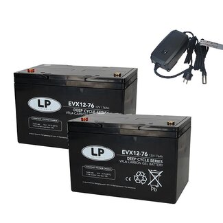 Landport (LP) 2x EVX12-76 accu's 12 volt 76 ah + IMPULS II acculader 24v 8A