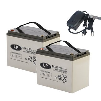 Landport (LP) 2x EVX12-100 accu's 12 volt 100 ah + IMPULS II acculader 24v 8A