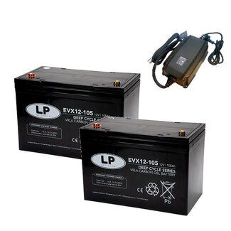 Landport (LP) 2x EVX12-105 accu's 12 volt 105 ah + IMPULS II acculader 24v 11A