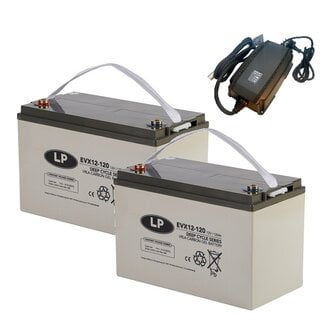 Landport (LP) 2x EVX12-120 accu's 12 volt 120 ah + IMPULS II acculader 24v 11A
