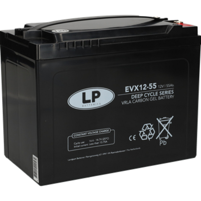 Landport (LP) 2x EVX12-55 AGM / GEL / Carbon accu's 12 volt 55 ah