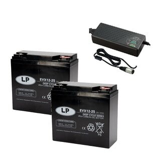 Landport (LP) 2x EVX12-25 accu's 12 volt 25 ah + acculader 24v 2,8A
