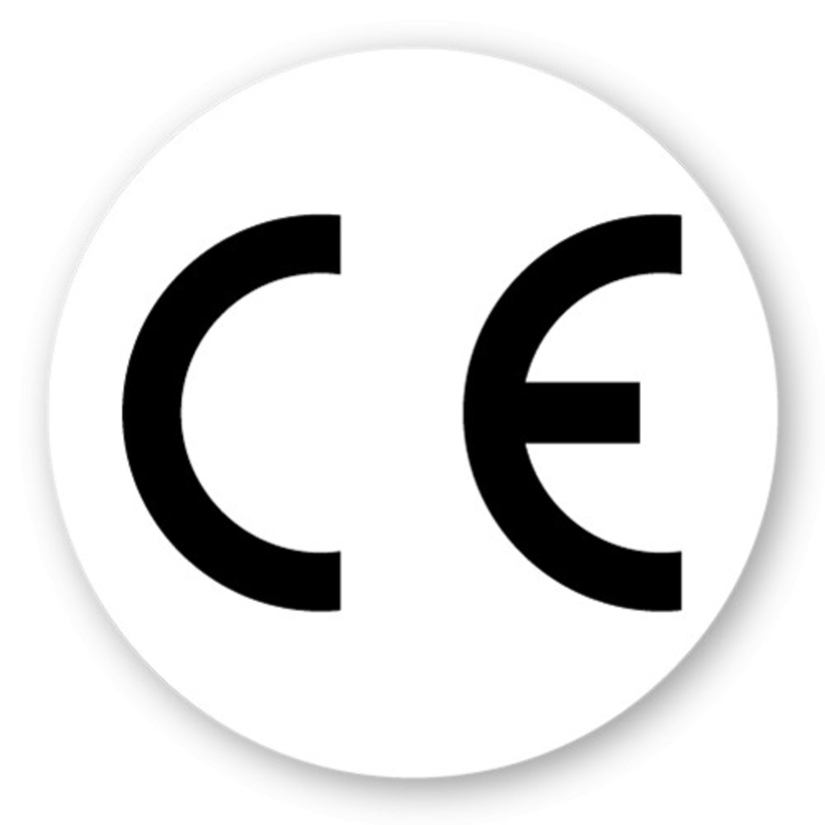 CE-sticker rond witte ondergrond, zwart logo